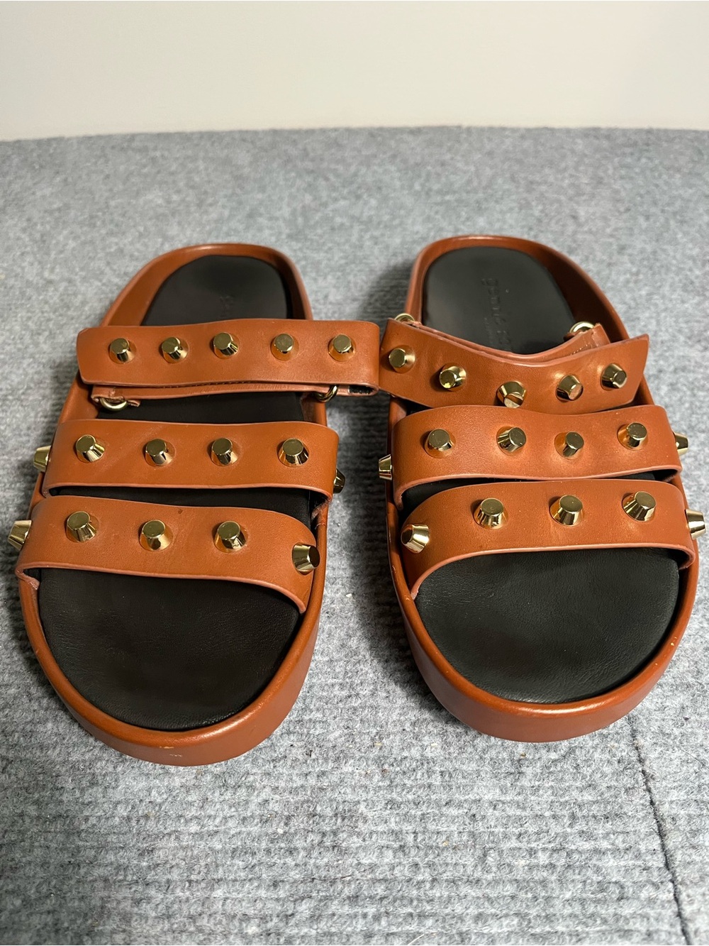 gentle souls Tan Leather Studded Slide Sandals